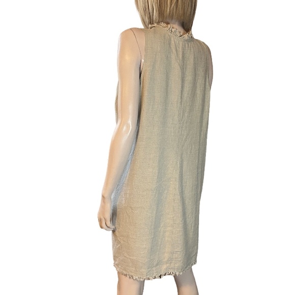 Tommy Bahama 100% Linen Shift Dress Raw Hem Fringe Detail Hip Pockets V-Neck - Picture 6 of 15